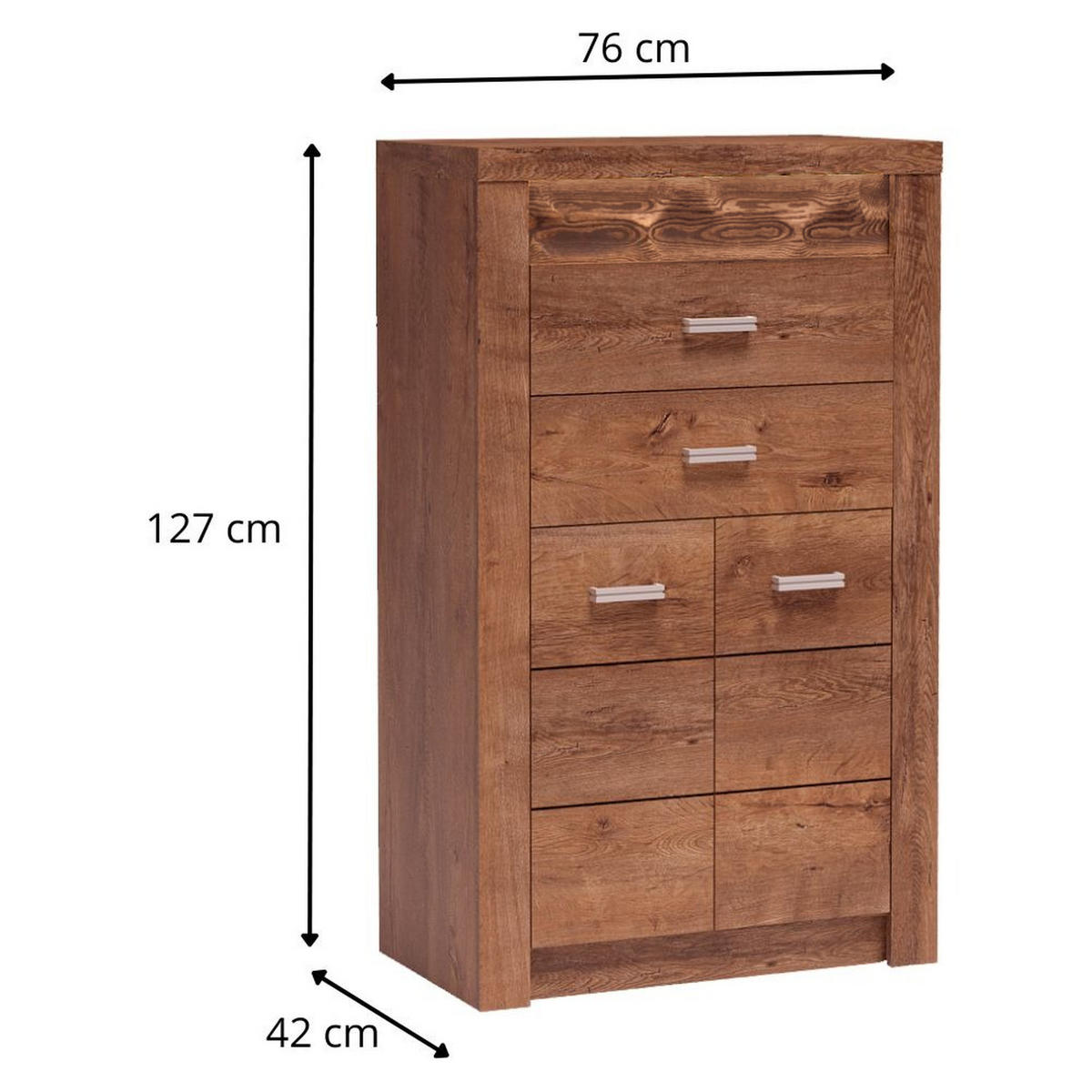 KOMMODE Indianapolis I-6 76 x 127 x 42 cm Esche hell - Braun, Holzwerkstoff/Metall (76/127/42cm) - Koseto