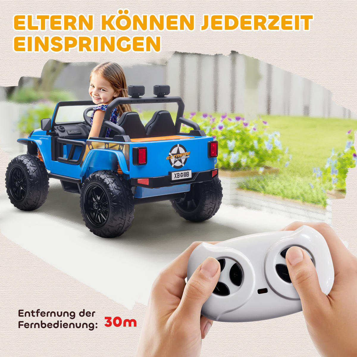 KINDER Elektroauto 12V Kinderauto Elektrisch mit Fernbedienung 2 Motor Hupe LED - Blau, Metall (123.5/70.3/71.3cm) - AIYAPLAY