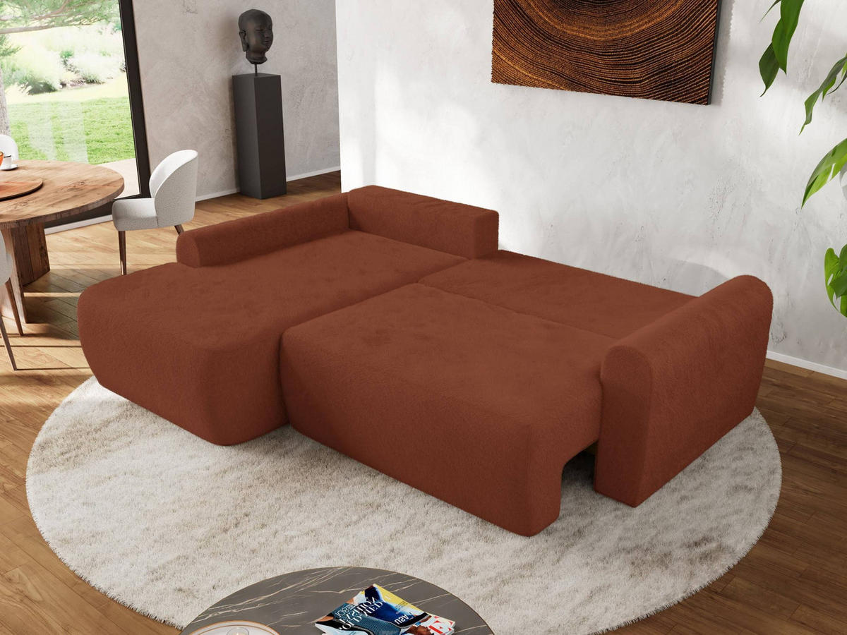 ECKSCHLAFSOFA CUBO L Orange Plüsch - links - Schwarz/Orange, Kunststoff/Textil (273/187cm) - MKS