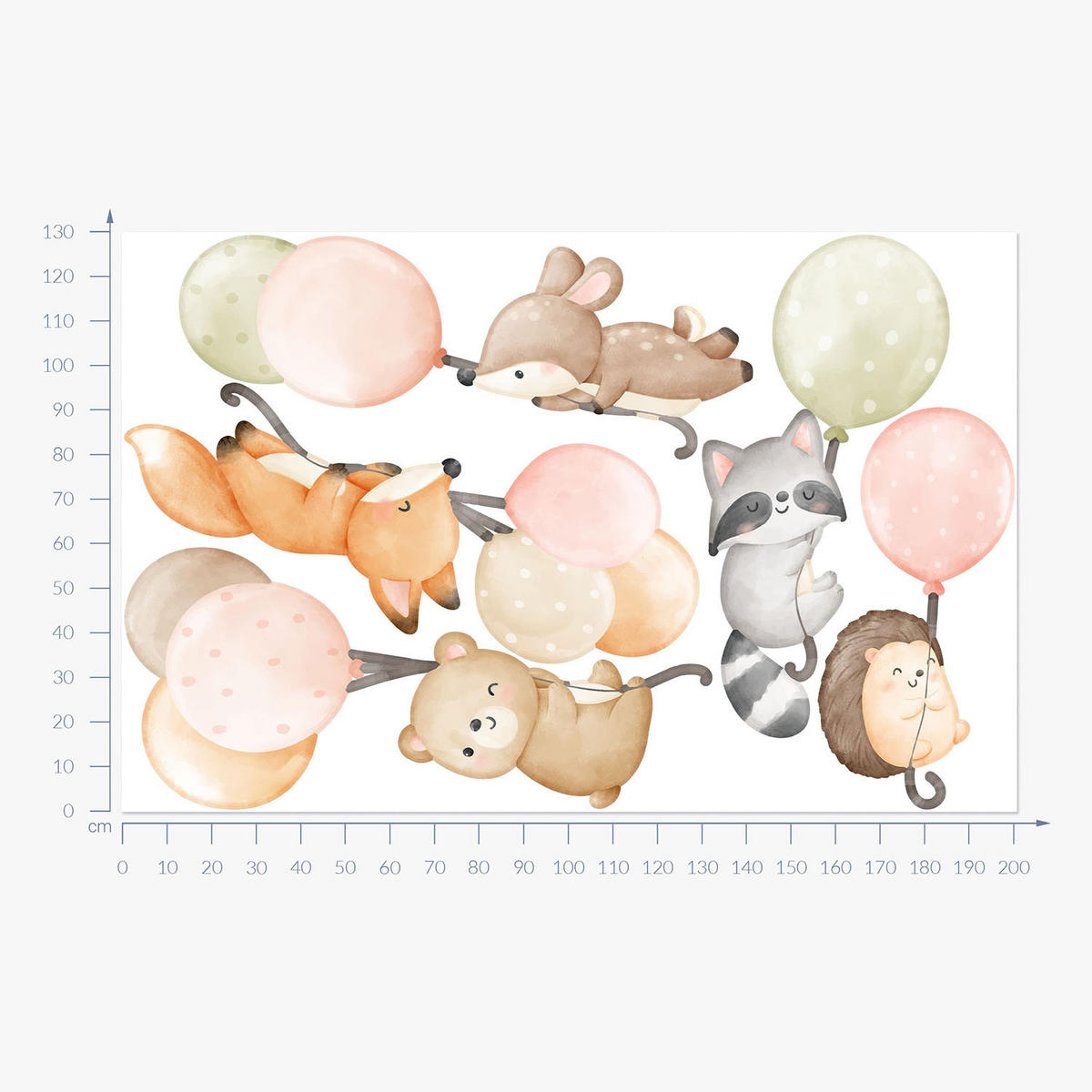 WANDAUFKLEBER 130x201cm - Ein Flug von niedlichen Tieren - Multicolor, Kunststoff (130/201/0.1cm) - Wallfluent