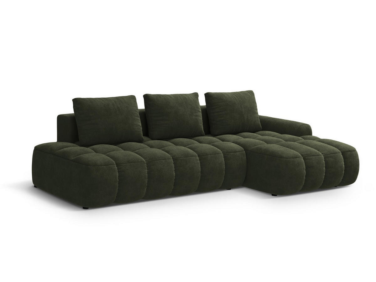 AUSKLAPPBARES-ECKSOFA rechts mit Container Linz aus Samt grün 3 Sitzplätze - Grün, Textil (142/275cm) - Cosmopolitan Design