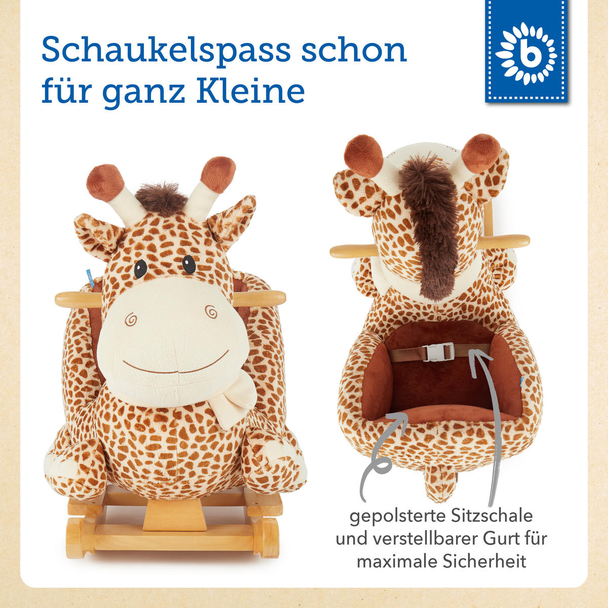 SCHAUKELTIER Giraffe - Beige, Textil (38/47/62cm) - Bieco Spielwaren