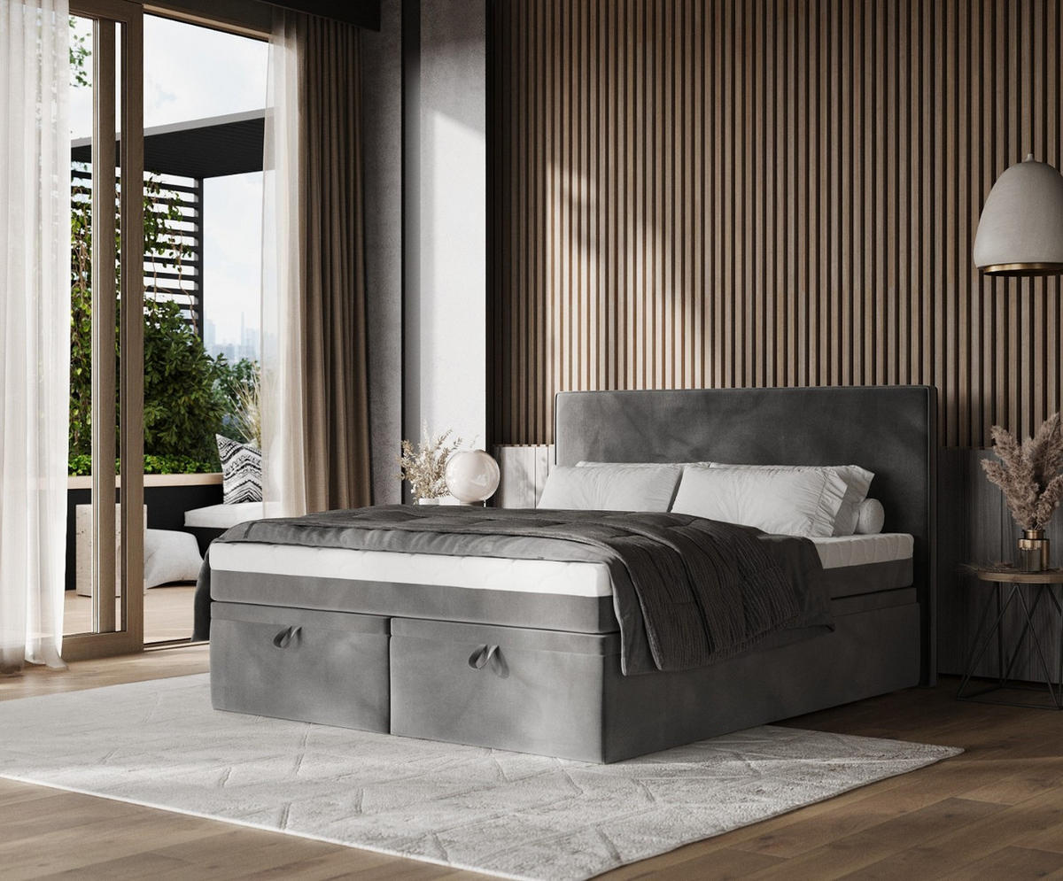 BOXBETT Zalla 180/200 cm Grau im Kronos Stoff - Schwarz/Grau, Holz/Holzwerkstoff (180/200cm) - AltaBeds