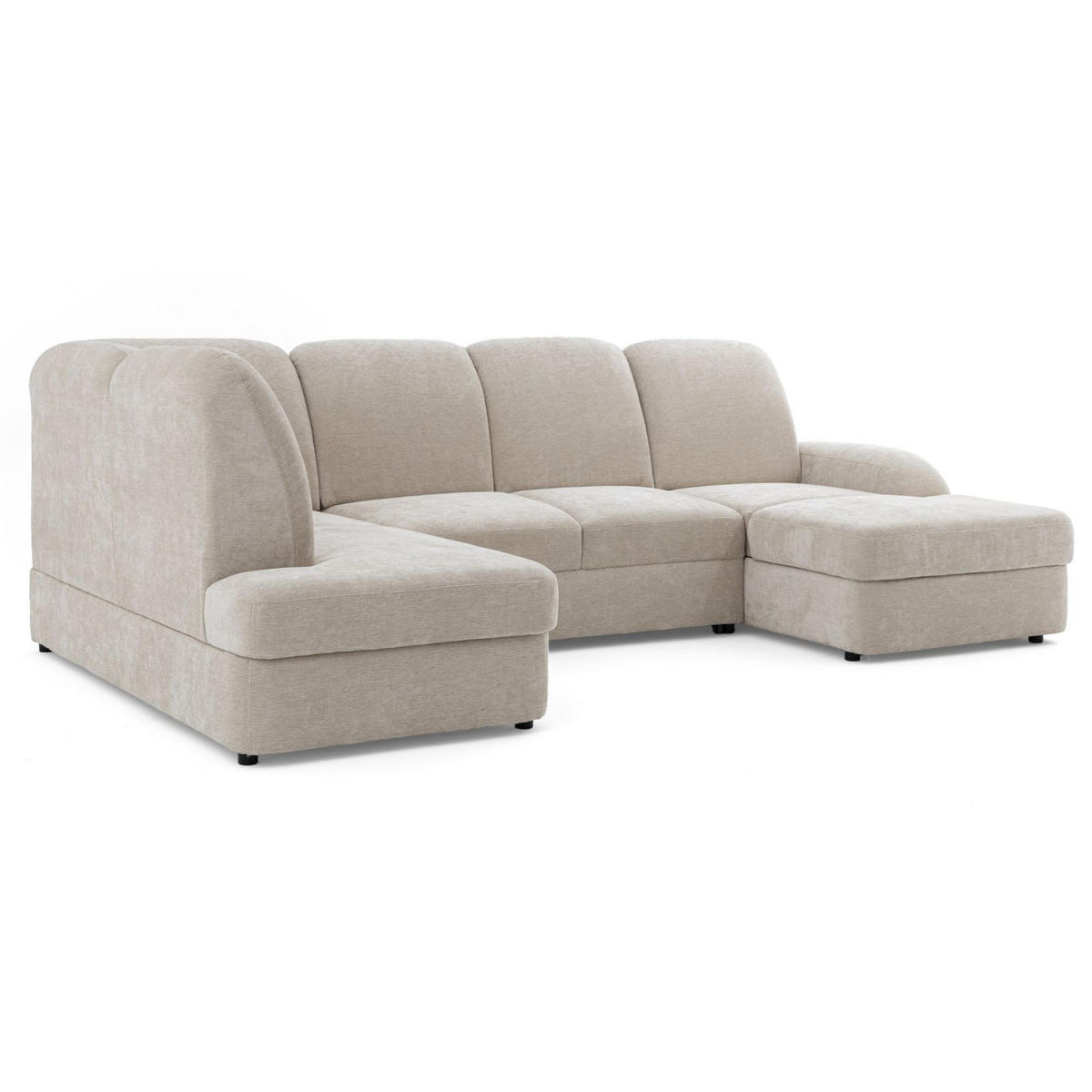 ECKSOFA VIBE U Links mit Schlaffunktion 129x263 Chenille Beige - Beige/Schwarz, Holz/Kunststoff (280/102/186cm) - Muffo