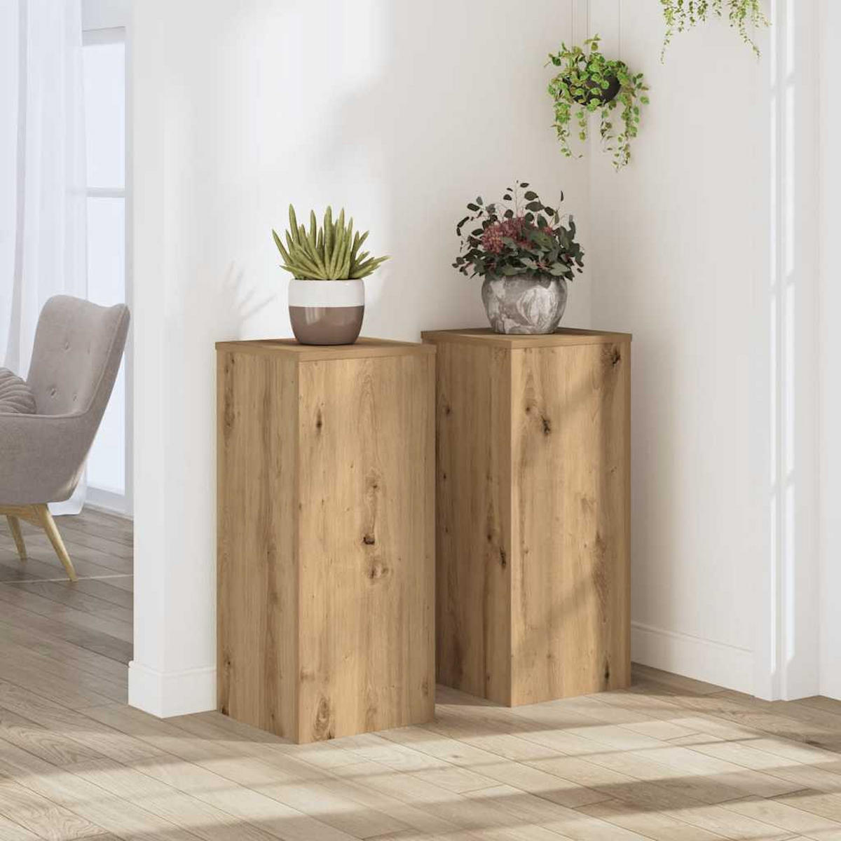 PFLANZENSTÄNDER 2er Set Artisan-Eiche 30/30/70 Cm Holzwerkstoff - Braun, Holzwerkstoff (30/70/30cm) - vidaXL