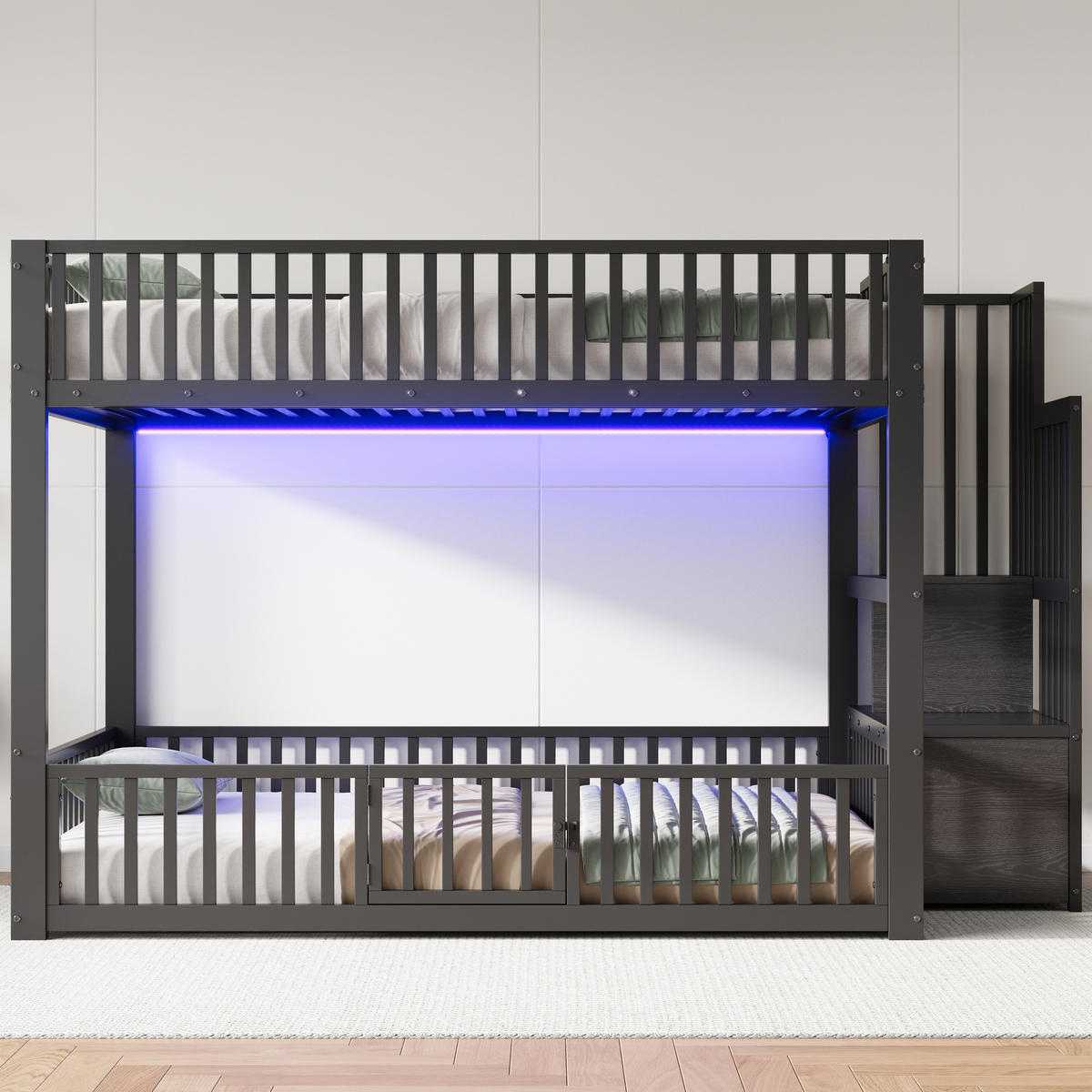 ETAGENBETT 140/200 cm Schwarz mit Stauraumleiter und LED - Schwarz, Metall (140/200cm) - Oxeza