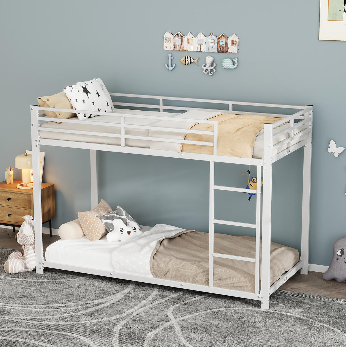 ETAGENBETT 90/200 cm aus Metall in Weiß – platzsparend und stabil - Weiß, Metall (90/200cm) - BEAOK
