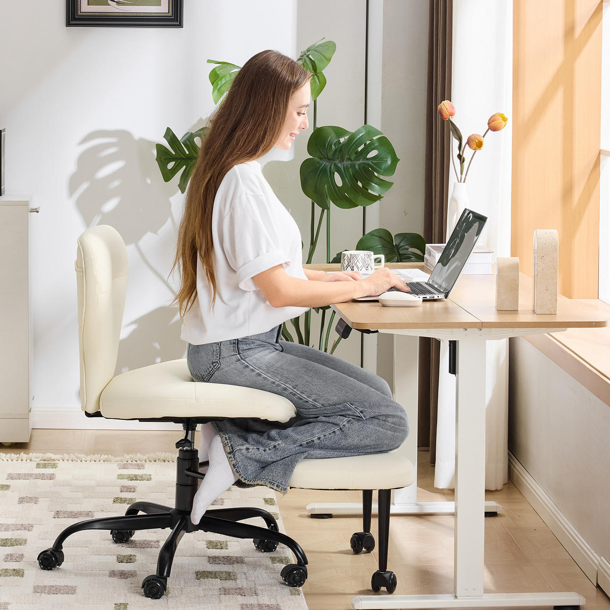 DREHSTUHL DE-41045 mit einziehbaren Fußstütz Creme - Weiß, Metall (67/84/80cm) - ComfortXL