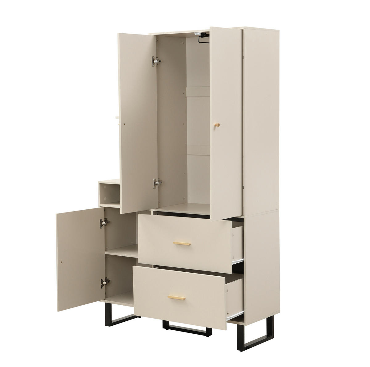 STANDGARDEROBE 110/38/186 cm mit Kleiderstange, Schubladen und Schrank in Graubeige - Beige, Holzwerkstoff (110/186/38cm) - BEAOK