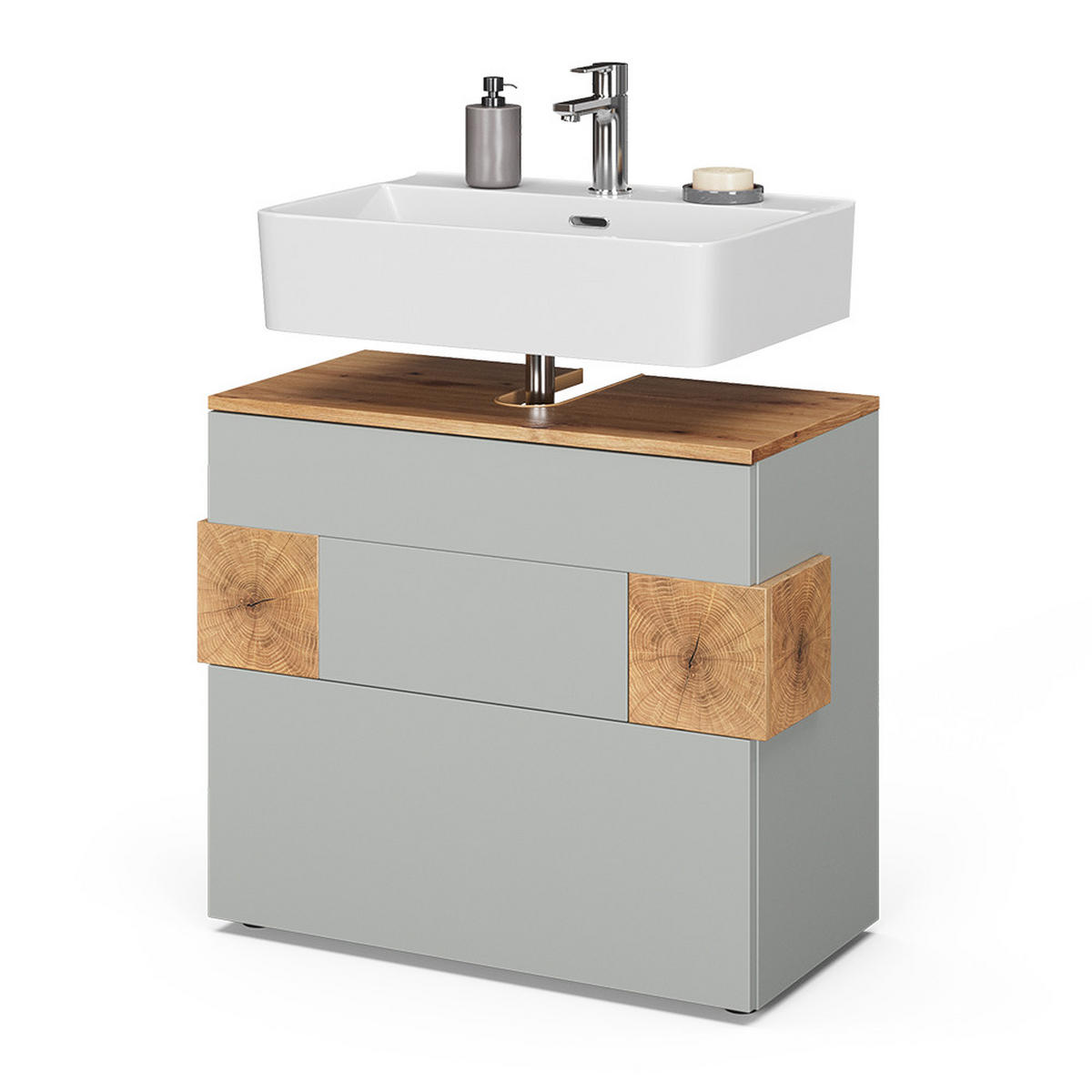 WASCHBECKENUNTERSCHRANK Eden Grau/Artisan 70 x 64.5 cm mit 2 Schubladen - Hellgrau/Grau, Holzwerkstoff (70/64.5/37cm) - Vicco