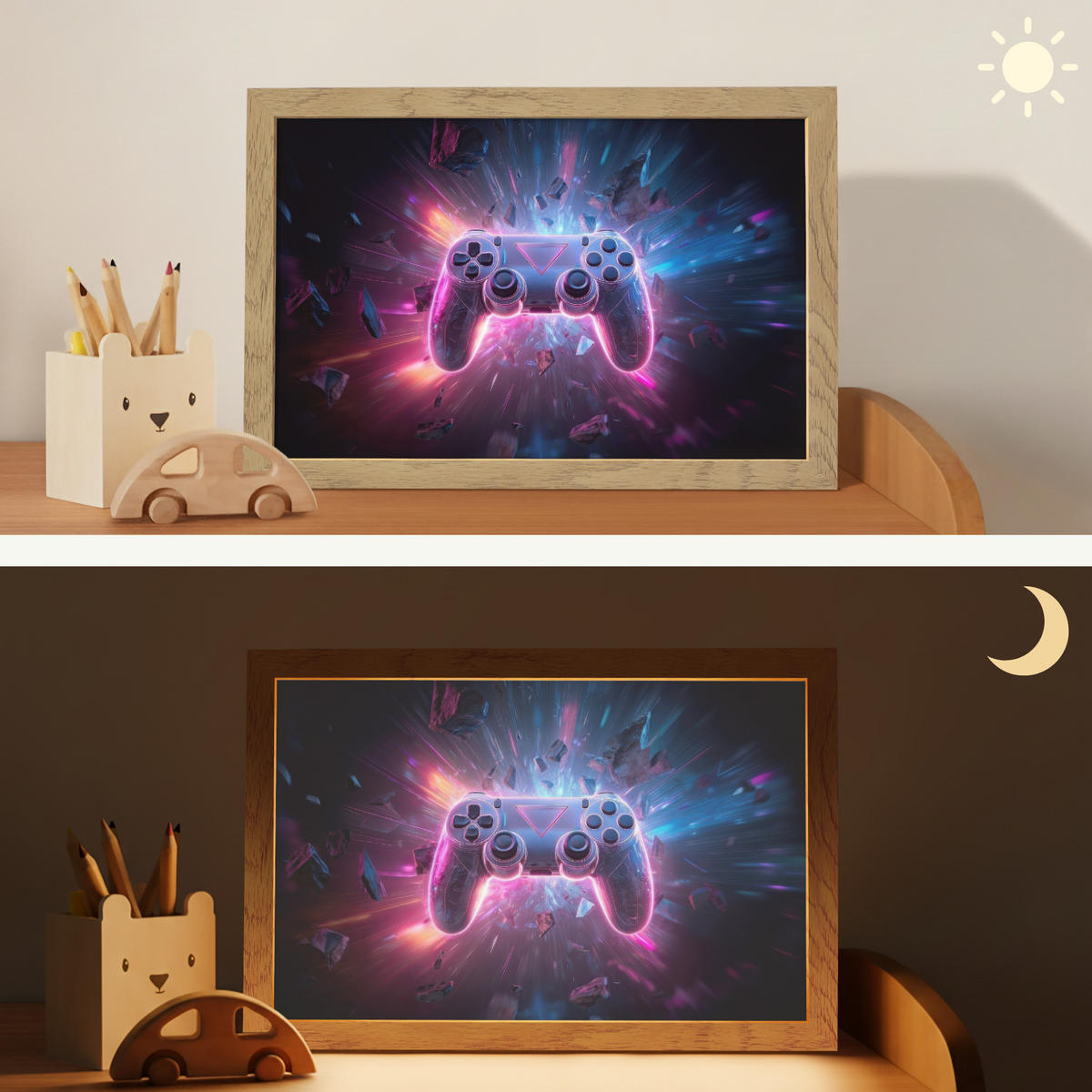 NACHTTISCHLAMPE Controller - Neon - Explosion - Abstrakt 30x20 cm - Violett, Holzwerkstoff (8/30/20cm)