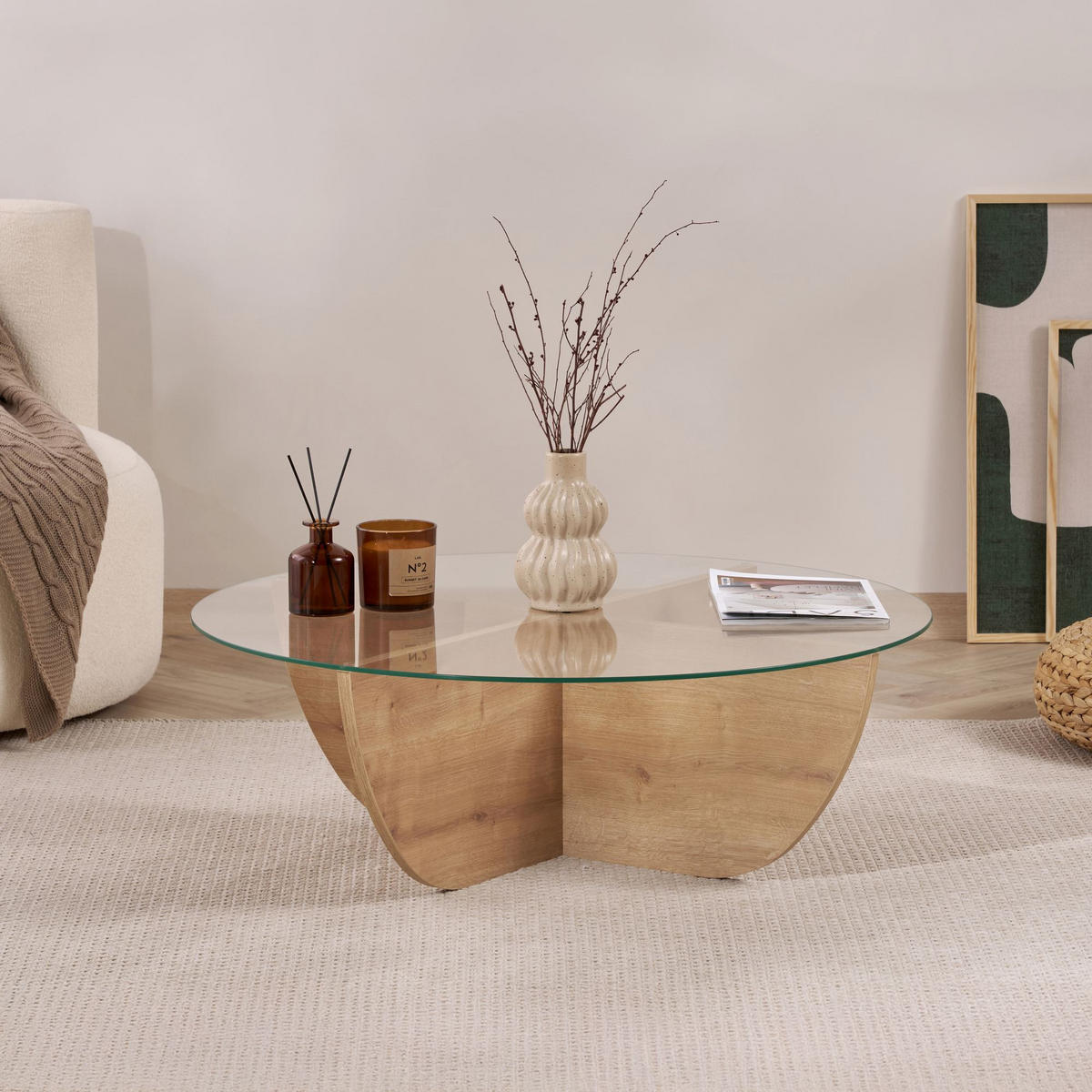COUCHTISCH Liya Eiche Saphir - Eichefarben, Glas (90/90/30cm) - Habitat Garten