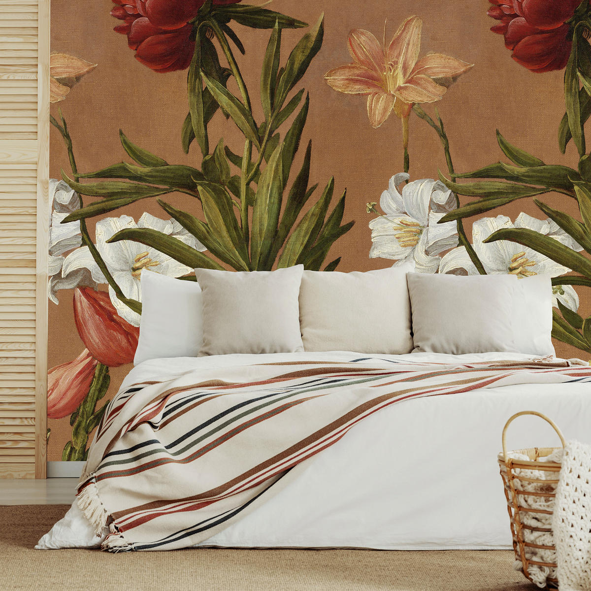 FOTOTAPETE Gemalte Blumen 280x159cm - Terracotta, Papier/Kunststoff (159/1cm) - Sublime
