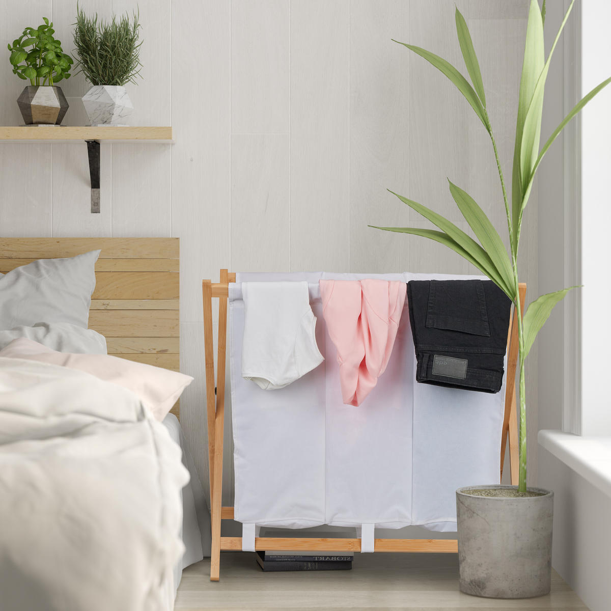 WÄSCHEKORB - Multicolor, Holz/Textil (74/71/42cm) - Relaxdays