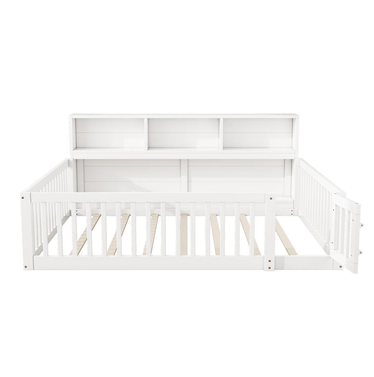 KINDERBETT 140/200 cm aus Kiefer mit Lattenrost, Ablagefächern und klappbarem Geländer, Weiß - Weiß, Holzwerkstoff (140/200cm) - Redom