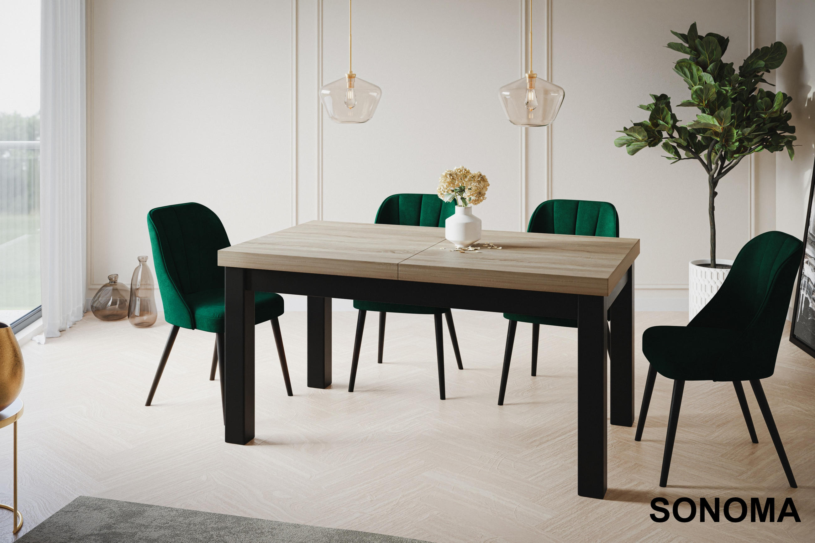 ESSZIMMERTISCH CLASSIC, ausziehbarer Tisch 200-300X100X78 cm, Farbe: SONOMA, mit Holzbeinen in Farbe Schwarz - Schwarz/Sonoma Eiche, Holzwerkstoff (200/100/78cm) - Alpi-Möbel