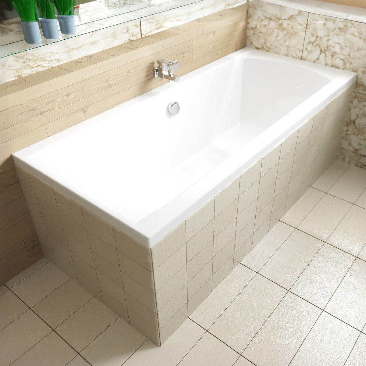 BADEWANNE Rechteck INES 180/80 mit Styro Ablauf Füße - Weiß, Kunststoff (80/62/180cm) - bad land