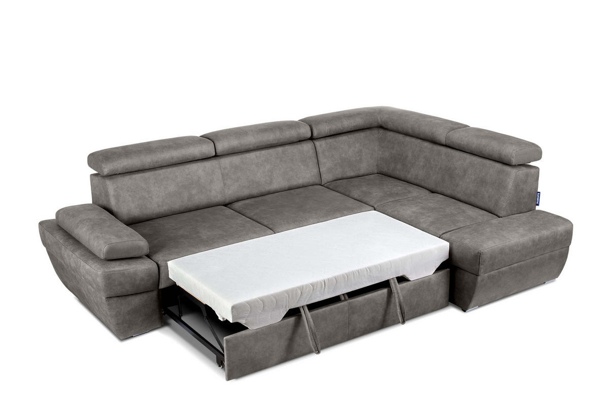SCHLAFECKSOFA RATLO rechts 4/5-Sitzer mit Bettkasten in Lederoptik, silber - Silberfarben, Textil (270/190cm) - KONSIMO®