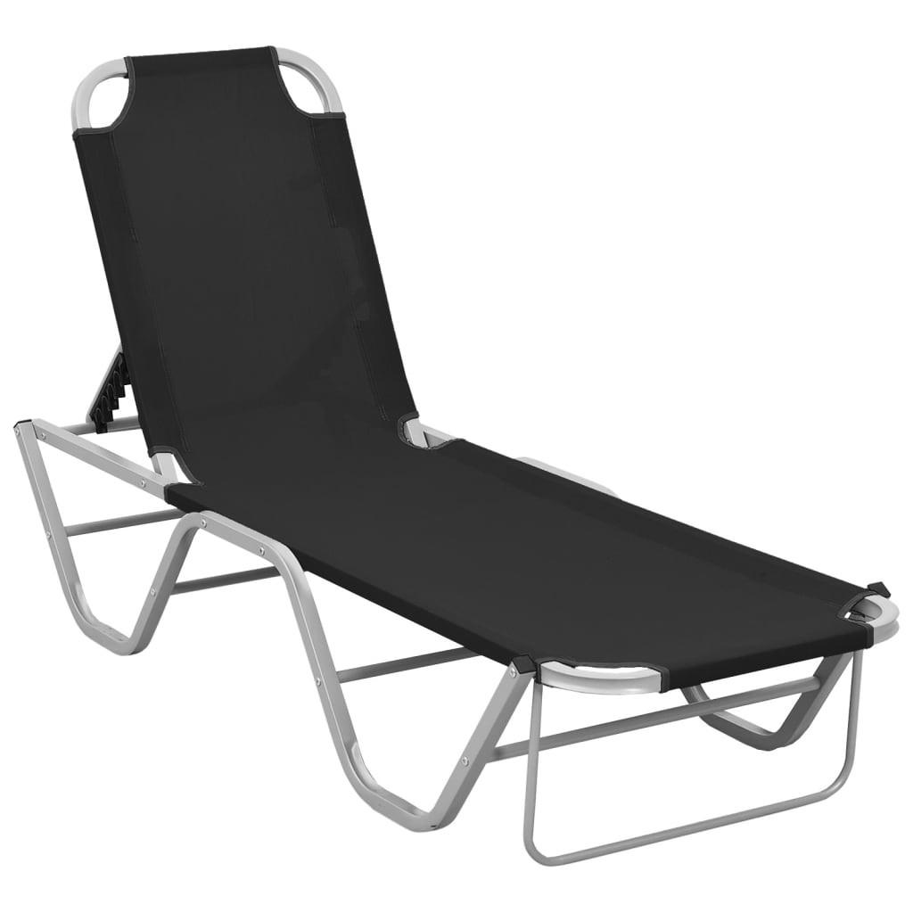 SONNENLIEGE Aluminium und Textilene Schwarz - Schwarz, Metall (59/30/190cm) - furnicato