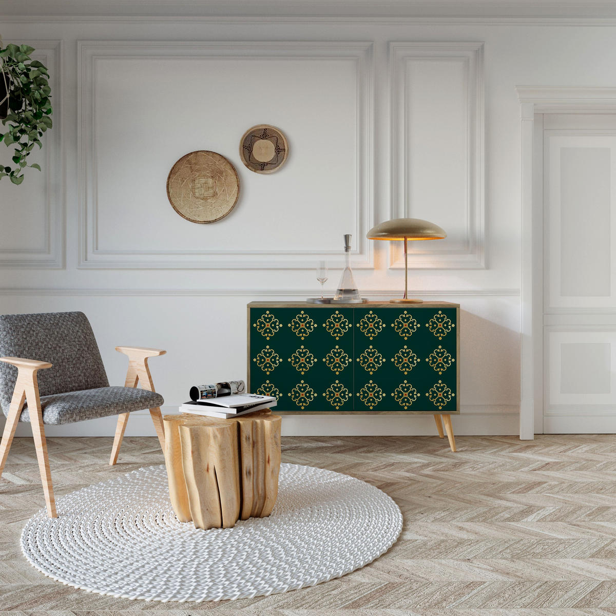 SIDEBOARD ROYAL MEDALLION, Eicheneffekt, 111x42x77,5 cm, 2 Türen - Eichefarben/Buchefarben, Holzwerkstoff/Buchenholz (111/77.5/42cm) - SpaceRebels