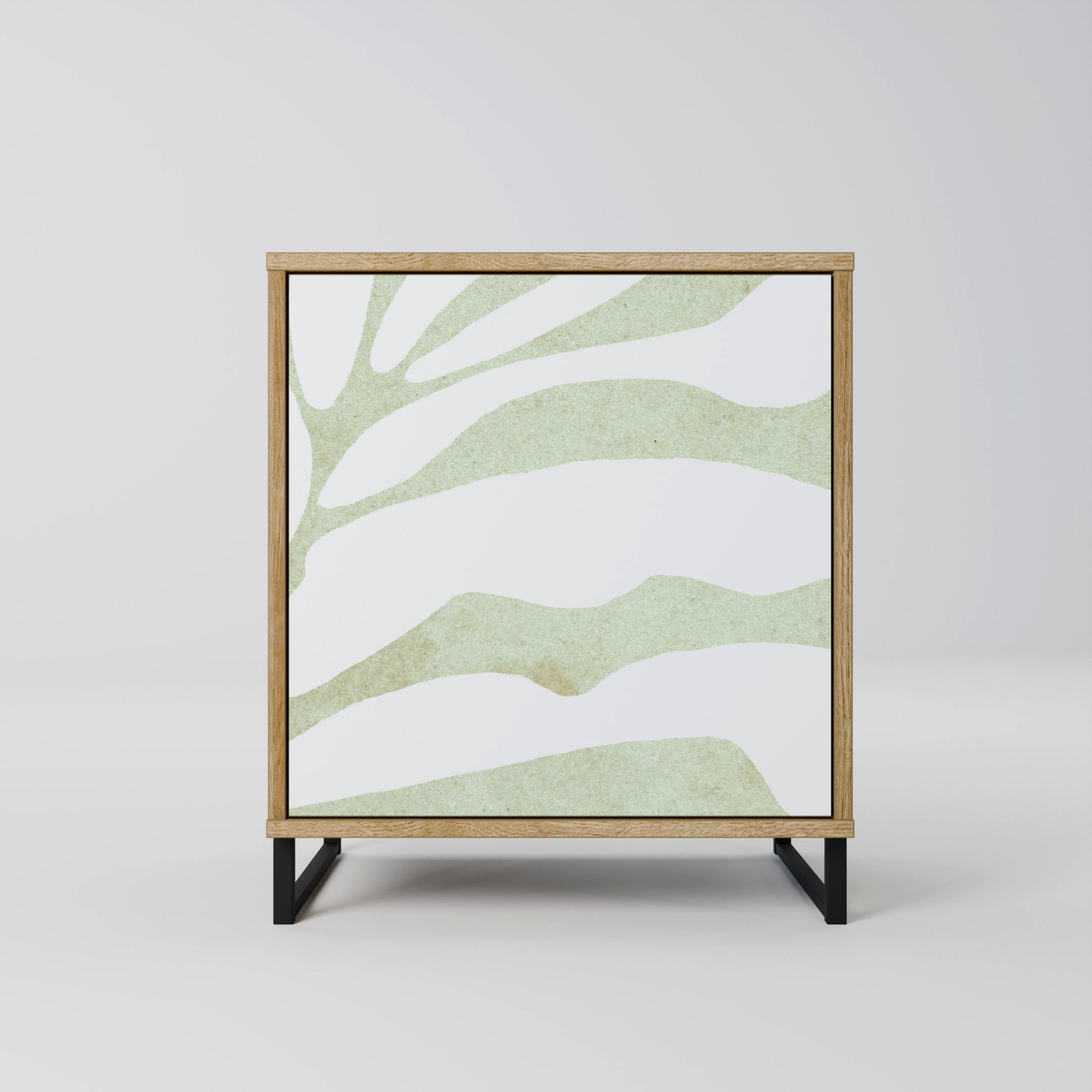 SIDEBOARD BOTANICAL SPARK, Eichefarben, 57,5x42x67,5 cm, Schwarze Metall-Rahmenfüße - Eichefarben/Multicolor, Holzwerkstoff/Metall (57.5/67.5/42cm) - SpaceRebels