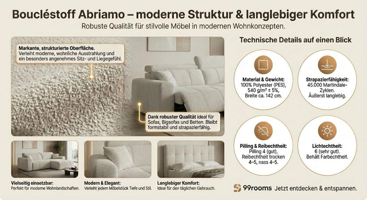 BIGSOFA ALESSIO Bouclé-Stoff Graphitfarben mit elektrischer Sitztiefenverstellung - Graphitfarben, Kunststoff/Textil (248/77/108cm) - 99rooms