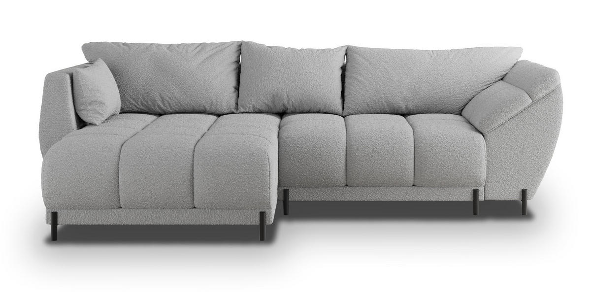 ECKSOFA VESTANO L-S Hellgrau Boucle-Stoff mit Schlaffunktion - Hellgrau, Holz (287/182cm) - MASSENO