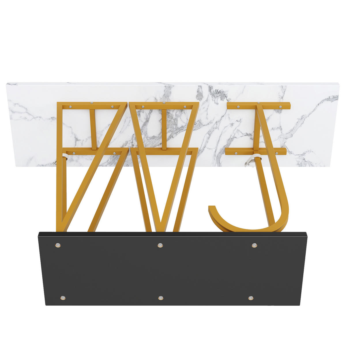 BEISTELLTISCH aus MDF und Metall 120x29,5x80 cm Weiß/Schwarz/Goldfarben mit Stauraum und Marmoroptik - Weiß, Holzwerkstoff (120/29.5/80cm) - Modfu