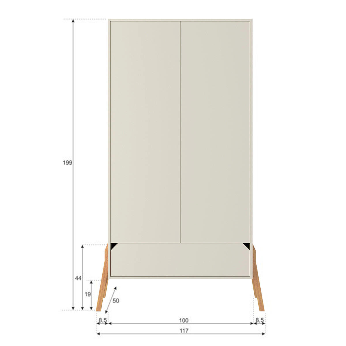 OMARA 2 vrati Kašmir - bež, leseni material (117/199/50cm) - Petits-meubles