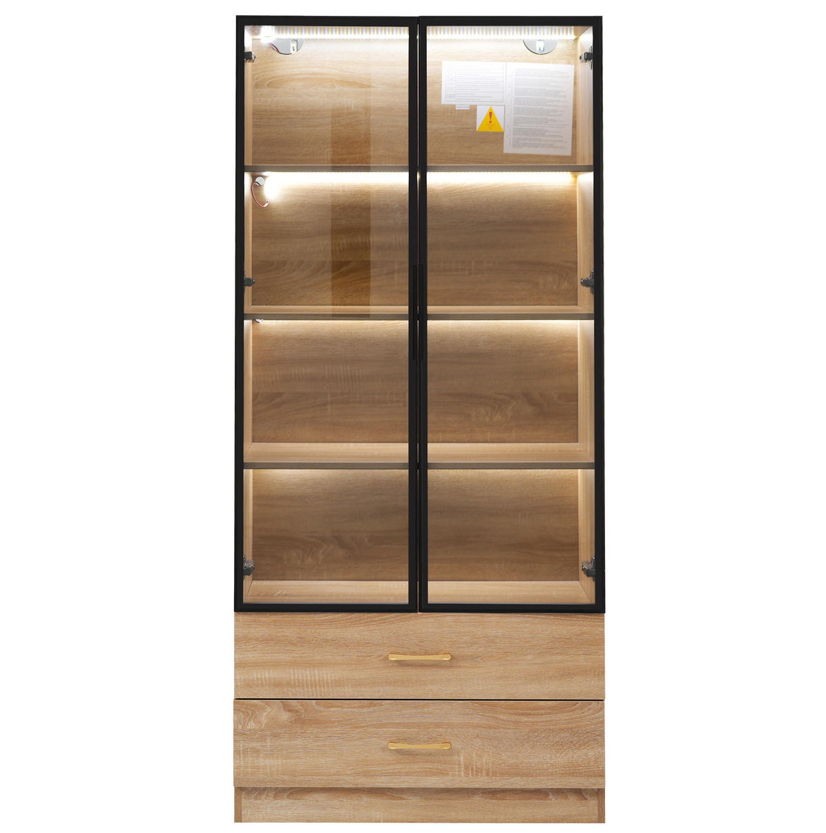 KOUPELNOVÁ skříňka z MDF 75x34.5x170 cm hnědá s otevřenými policemi, dvířky, zásuvkami a tvrzeným sklem - hnědá, kompozitní dřevo (75/170/34.5cm) - Modfu