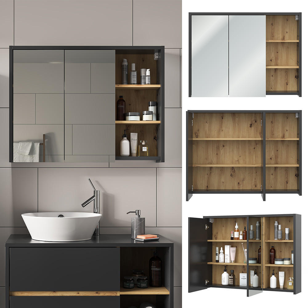 BADSPIEGELSCHRANK Viola Artisan-Eiche 100 x 75 cm - Eiche Artisan, Holzwerkstoff (100/75/18cm) - Vicco
