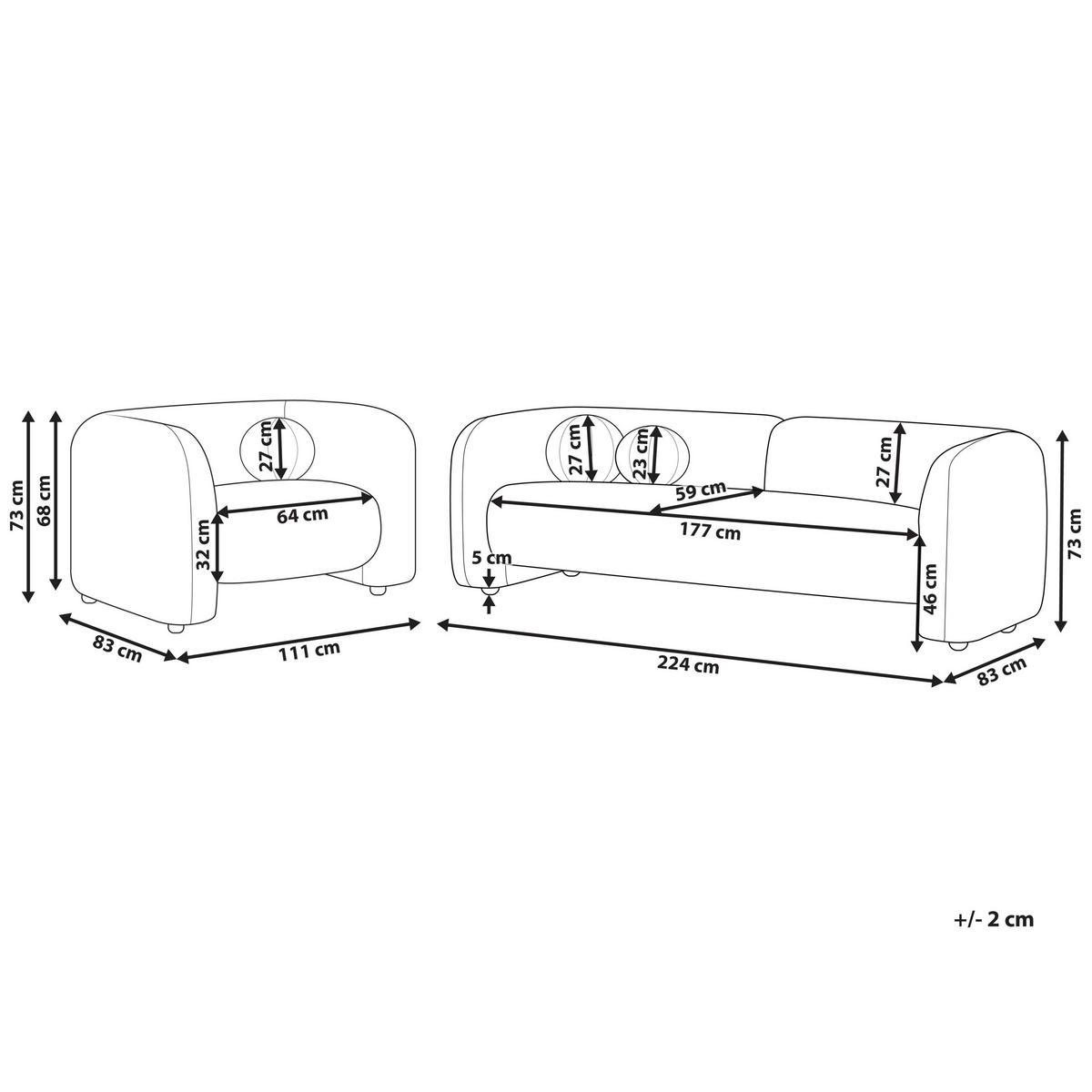 4-SITZER-SOFA SET Bouclé weiß Leiren - Weiß, Textil (83/83/224cm) - Beliani
