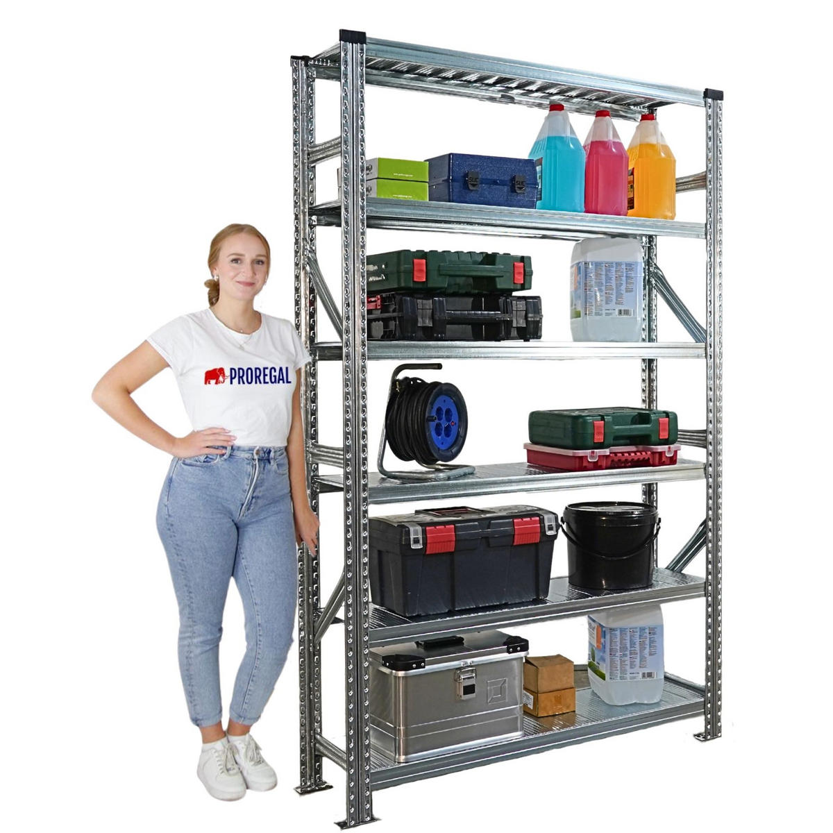 FACHBODENREGAL Proximo Stecksystem 210x120x32cm 6 Ebenen Beidseitig nutzbar Verzinkt - Silberfarben, Metall (120/210/32cm) - PROREGAL