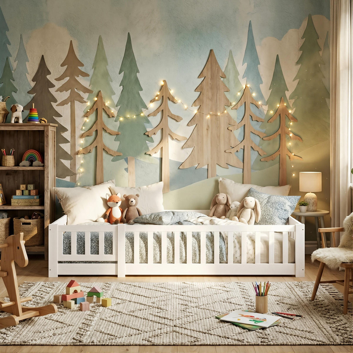 MONTESSORIBETT Klassisch mit Schließbarer Sicherheitstür 90/200 cm Kiefer-Massivholz Weiß - Weiß, Holz (90/200cm) - Creahappy