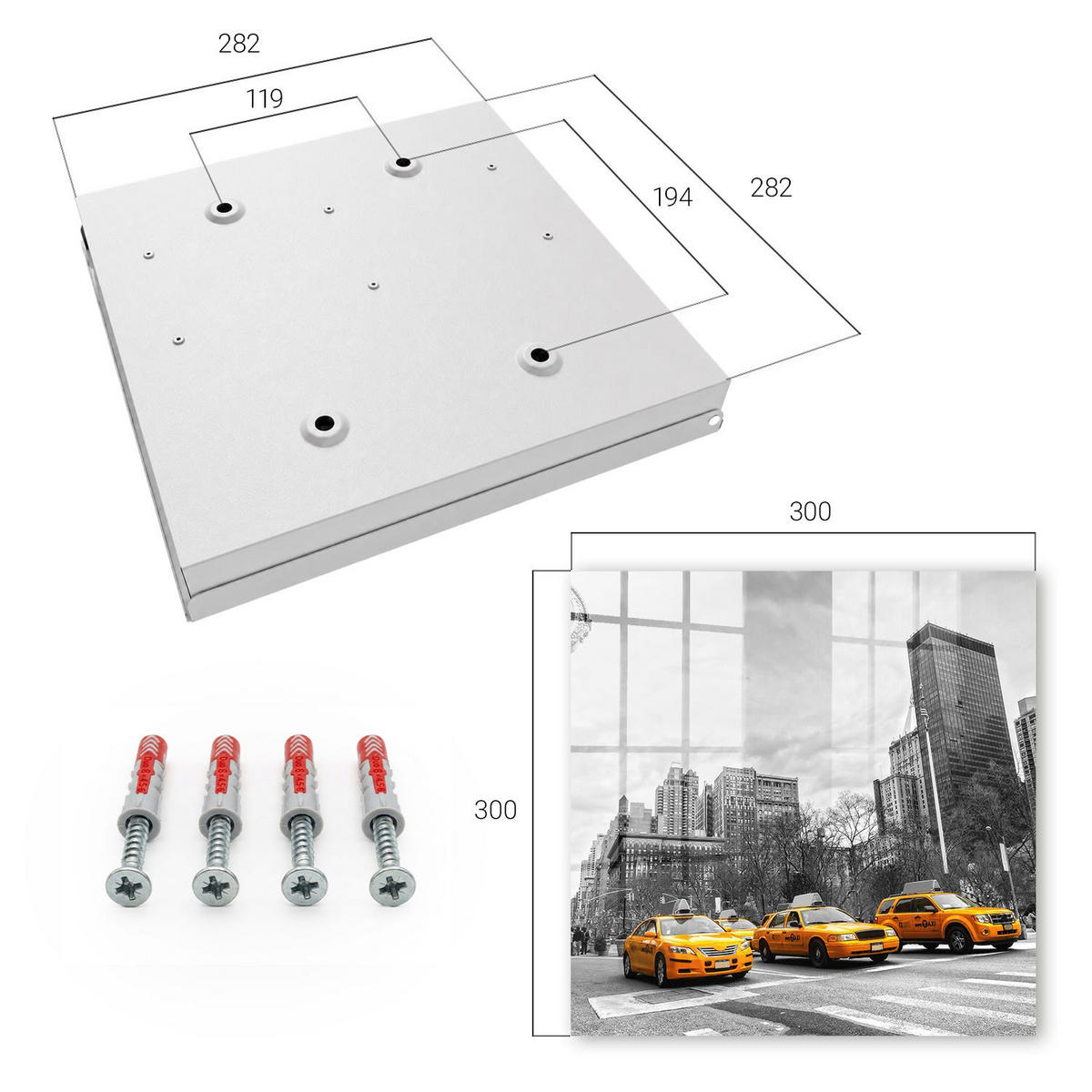 SCHLÜSSELBOX Weiß 30x30 cm – Türöffnung nach rechts - Städtische Energie - Grau, Metall (30/30/5cm) - TULUP