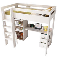 KINDEREINZELBETTEN aus MDF und Spanplatte 90x200 cm in Weiß mit Schreibtisch & USB/Type-C - Weiß, Holzwerkstoff (90/200cm) - Modfu