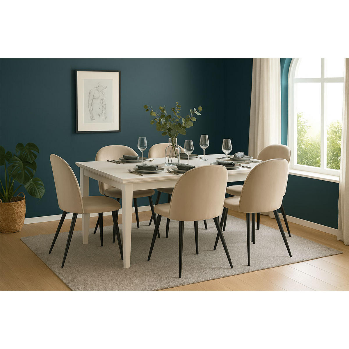ESSGRUPPE 7-TLG. Venedig Beige - Beige, Holzwerkstoff/Textil (95/76/276cm) - ebuy24