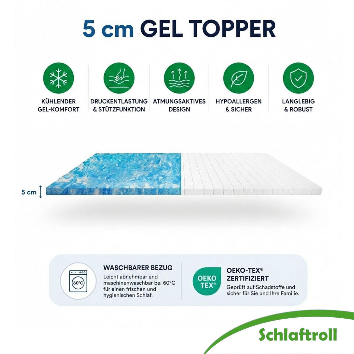 GELTOPPER Matratze mit Mikrofaserbezug 90 x 200 cm - Weiß, Textil (90/200cm) - Schlaftroll