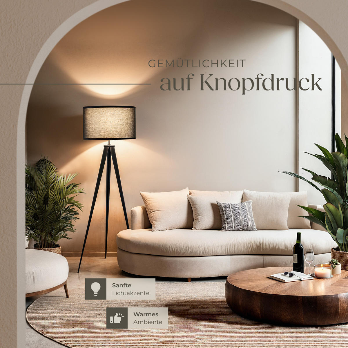 STEHLEUCHTE Lunaris,57 x 57 x 158 cm ,schwarz - Schwarz, Kunststoff (57/57/158cm) - tectake