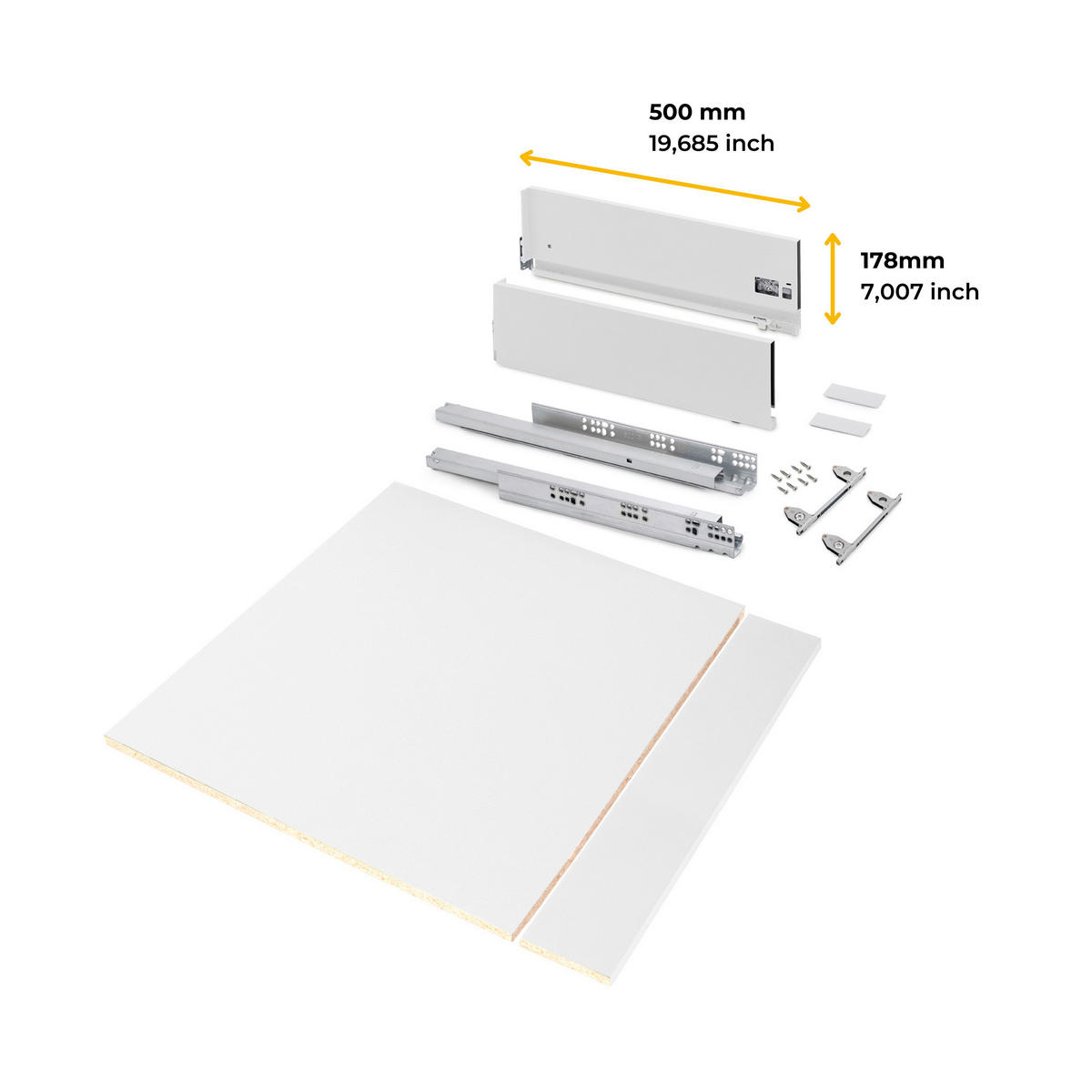 SCHUBLADEGARNITUR Vertex für Küche oder Badezimmer, Höhe 178 mm, mit Einlegeböden, Modul 600 mm, Weiß lackiert - Weiß, Metall (1.5/17.8/50cm) - EMUCA