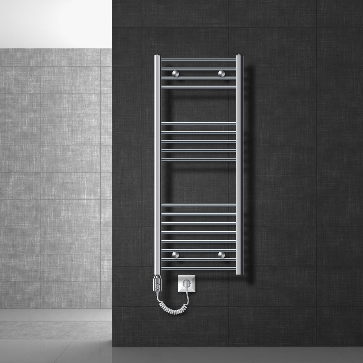 BADHEIZKÖRPER elektrisch Sahara 500x1200 mm Chrome gebogen mit Heizstab 900W - Chromfarben, Metall (3/120/50cm) - LuxeBath