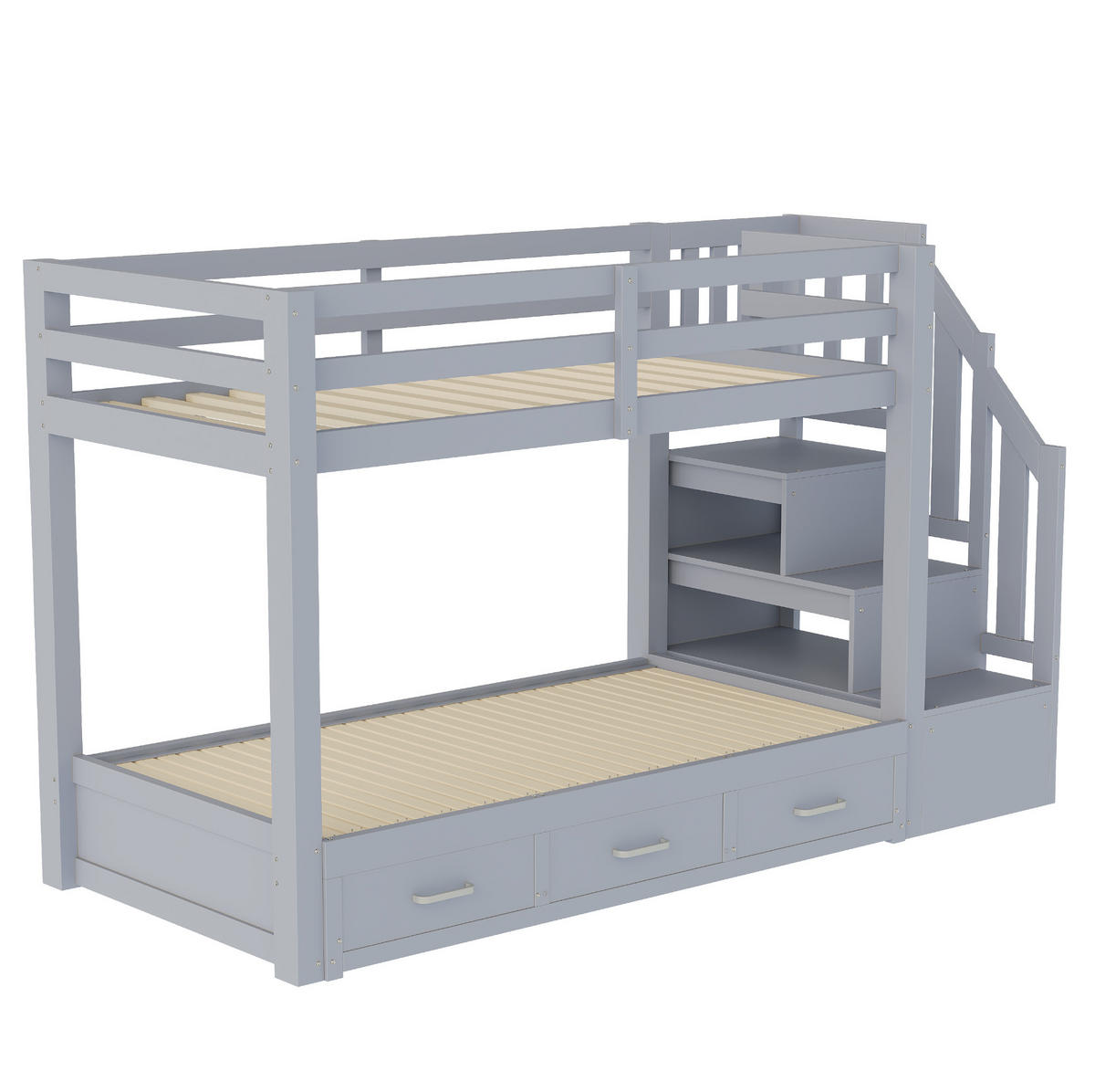 ETAGENBETT 180/200 cm grau aus Holz mit Ausziehbett - Grau, Holzwerkstoff (90/200cm) - OKWISH