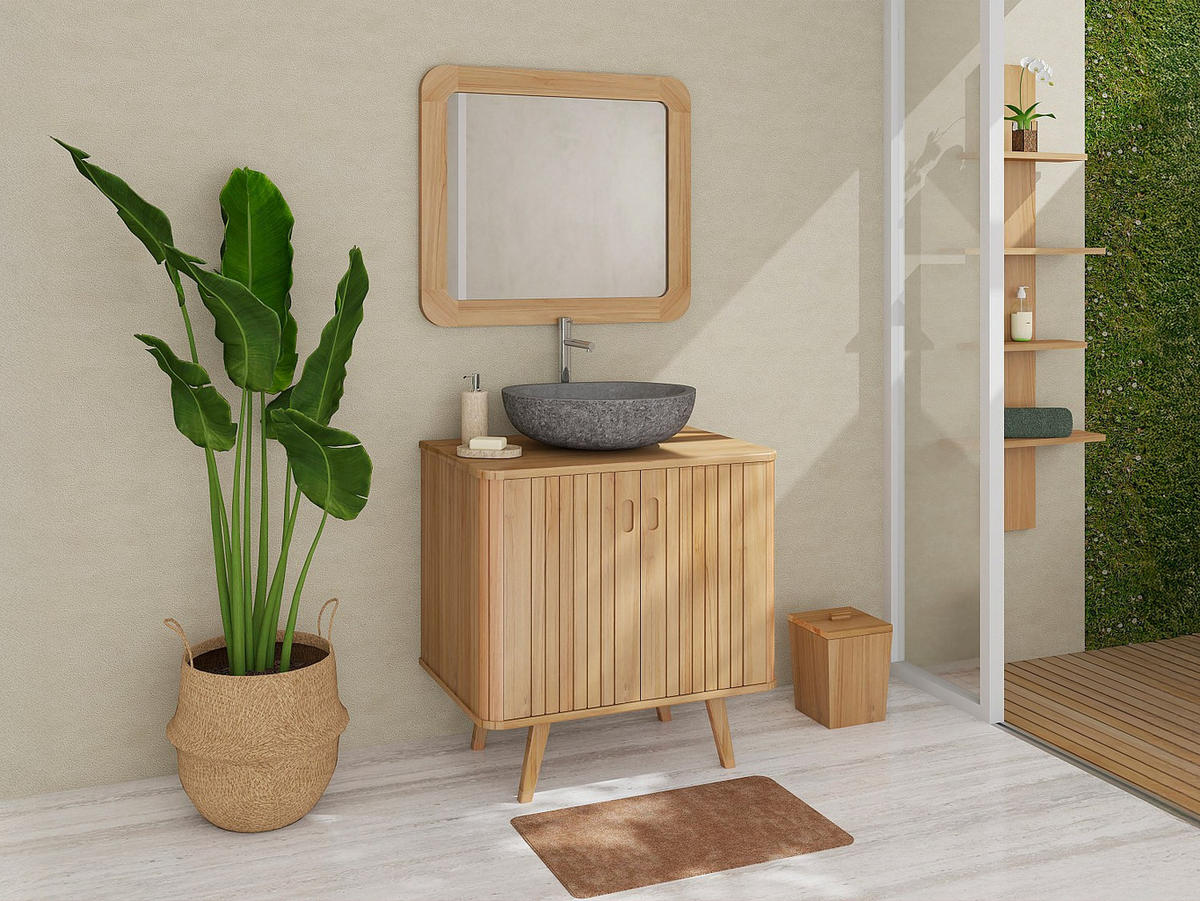 EINZELWASCHTISCH - 80 cm x 55 cm - holz - naturfarben hell Wamena - Naturfarben, Holz (80/80/55cm) - Vente-Unique
