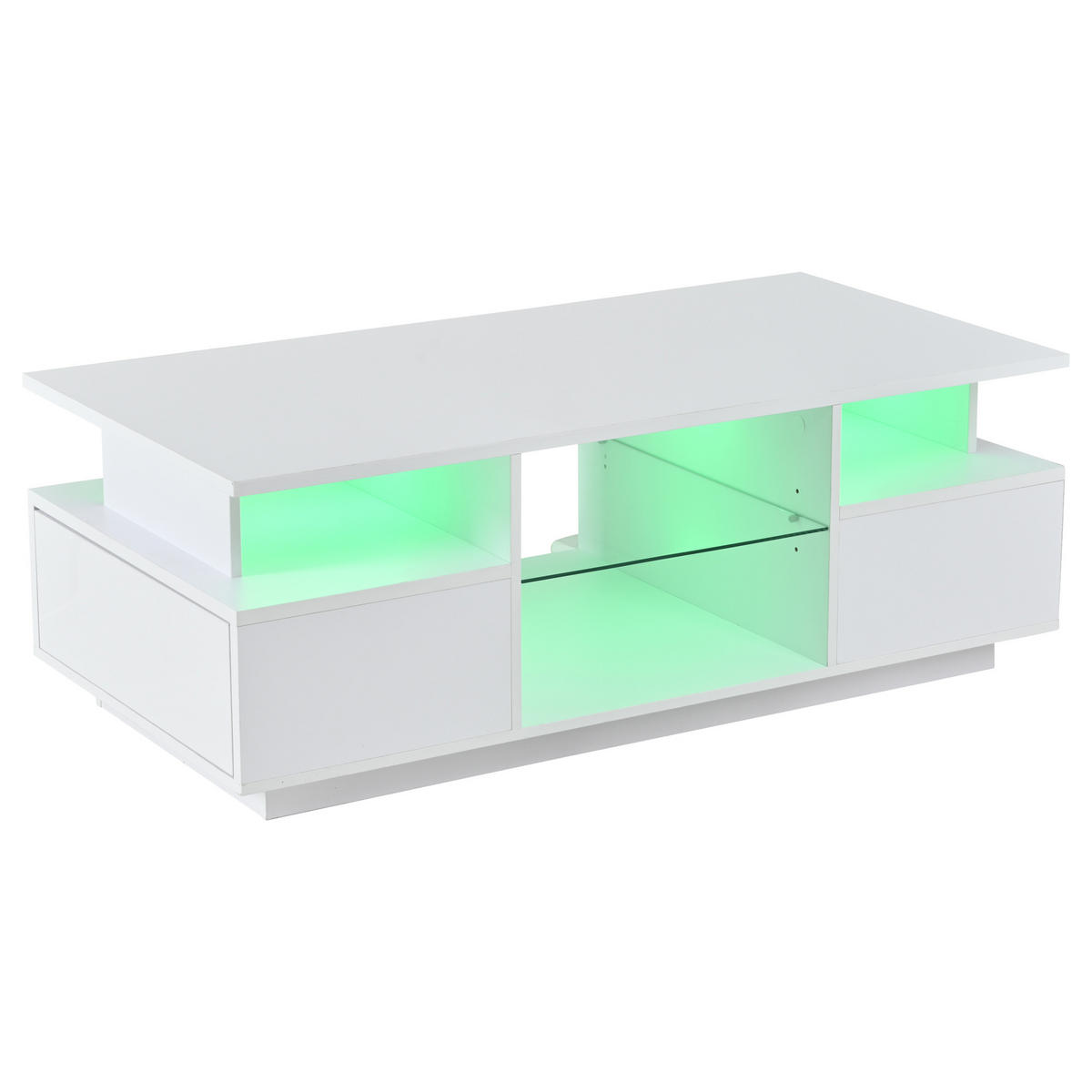 COUCHTISCH aus Spanplatte 100x50x36 cm in Weiß mit LED & 2 Schubladen - Weiß, Holzwerkstoff (100/50/36cm) - Modfu