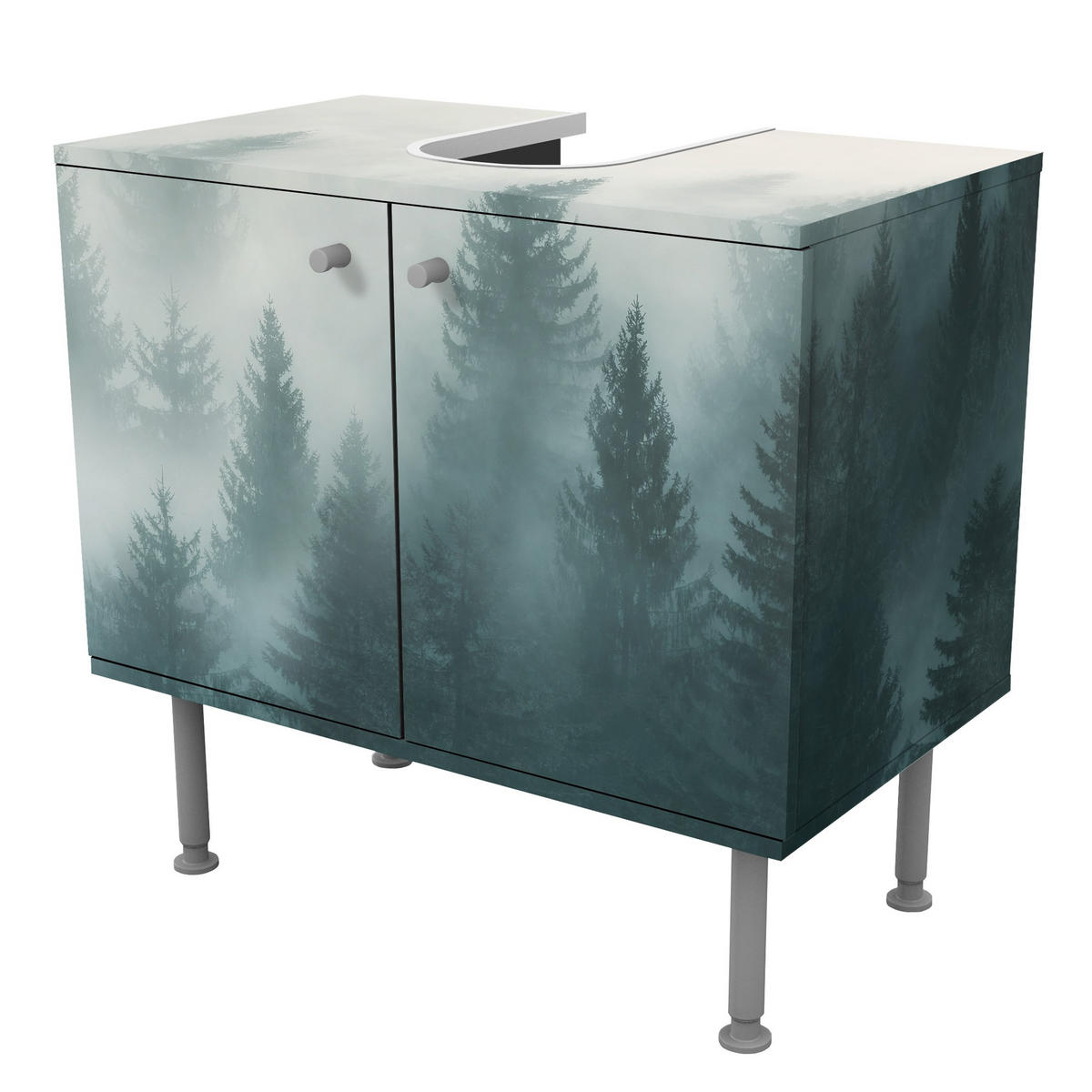 WASCHBECKENUNTERSCHRANK Nadelwald im Nebel 60/55/35 cm - Beige, Holzwerkstoff (60/55/35cm) - Bilderwelten
