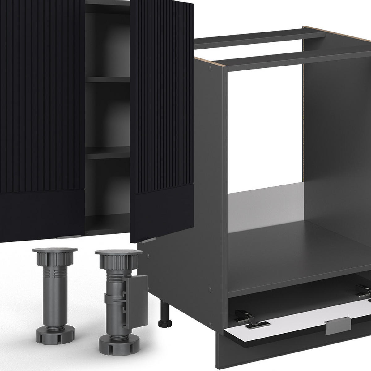 KÜCHENZEILE Fame-Line, Schwarz gestreift/Anthrazit, 300 cm, AP Eiche - Anthrazit/Schwarz, Holzwerkstoff (300/81.6/60cm) - Vicco