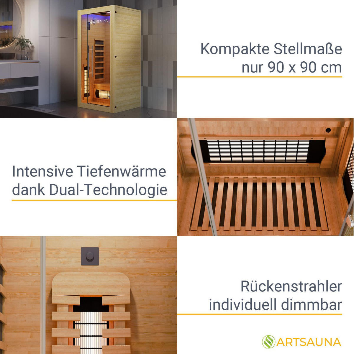 INFRAROTKABINE Kiruna90 Premium mit Dual Technologie - Naturfarben, Holz (90/190/90cm) - Artsauna