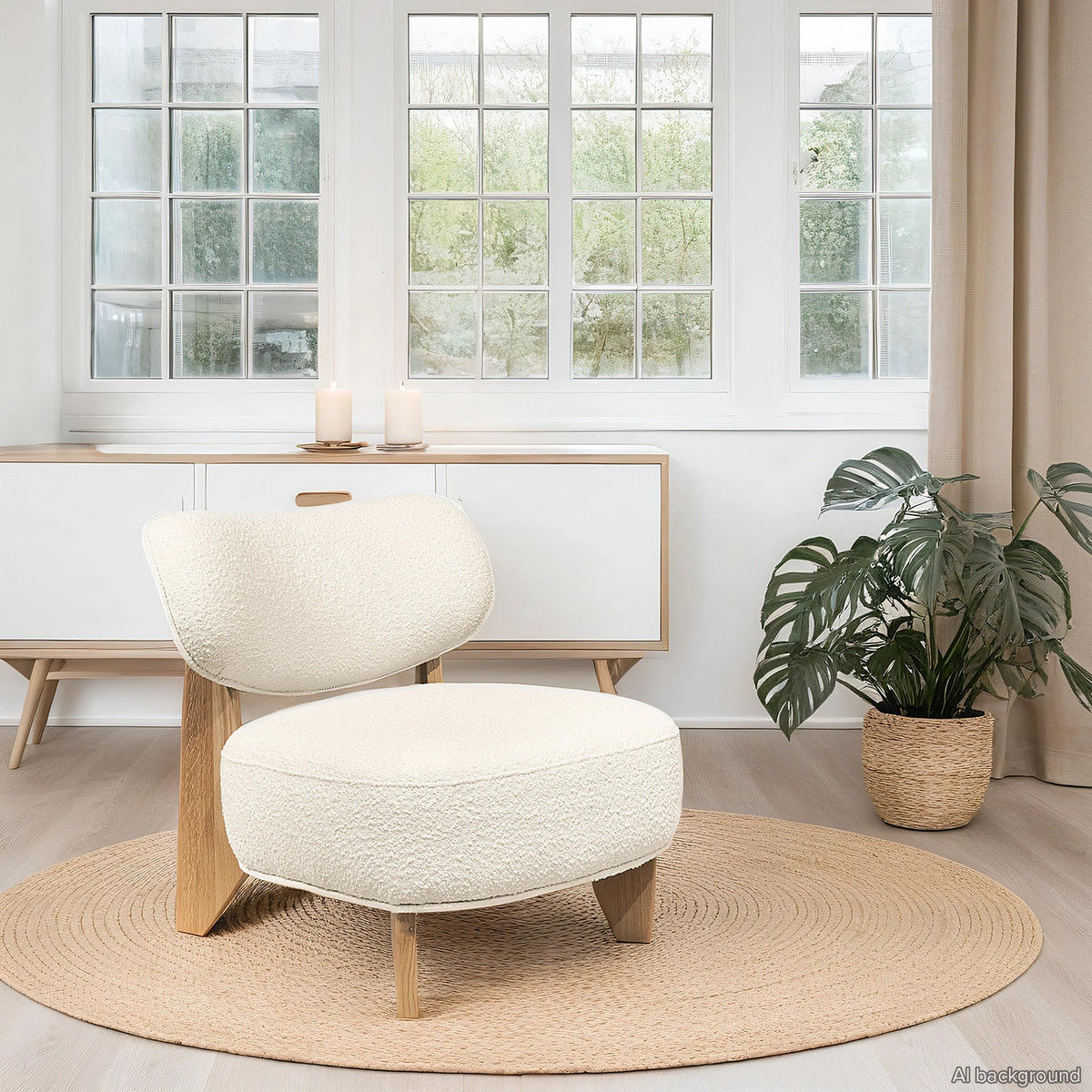 SESSEL - Bouclé - Eichefarben/Creme, Eichenholz/Holz (70/72/79cm) - home24