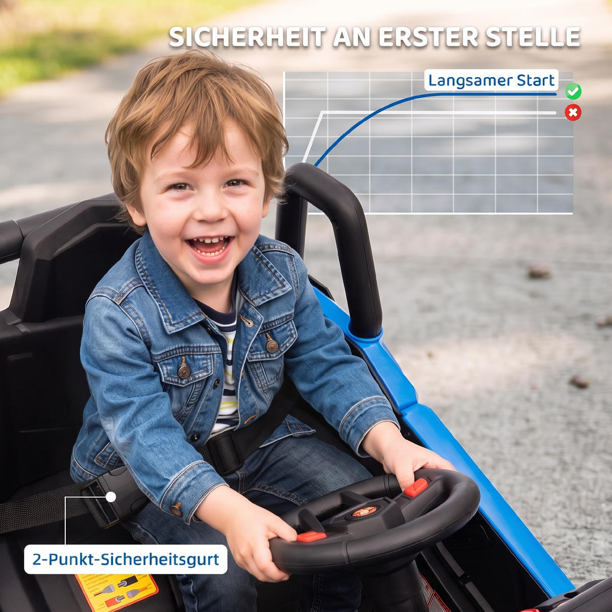 KINDER-ELEKTROAUTO Kunststoff Metall Blau - Orange, Kunststoff (96/61/56cm) - AIYAPLAY