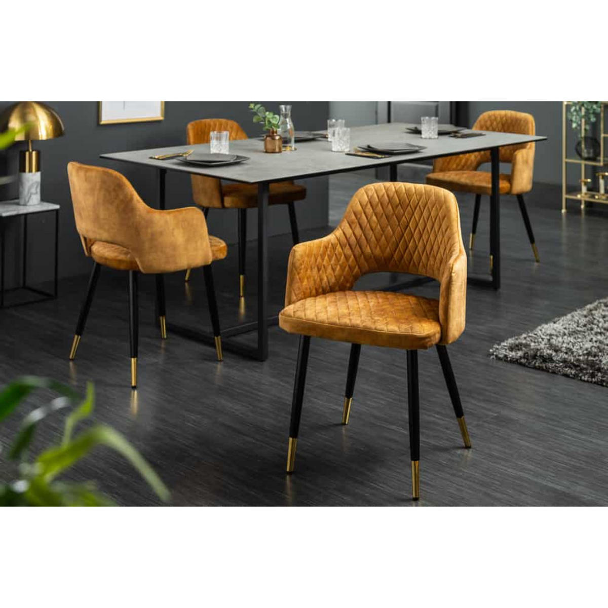STUHL PARIS Samt Senfgelb, Gold - Gelb/Goldfarben, Textil/Metall (56/81/57cm) - riess-ambiente